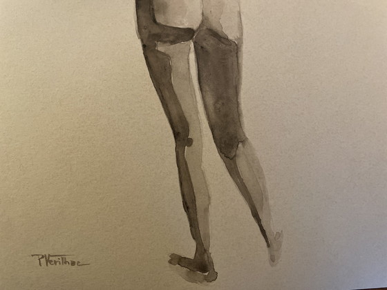 Image 1 of Aquarell Sepia Weibliches Porträt "Schattenspiel"