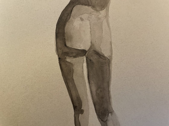 Image 1 of Aquarell Sepia Weibliches Porträt "Schattenspiel"