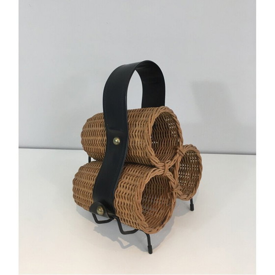 Image 1 of Vintage Rattan-Flaschenständer, 1970er Jahre