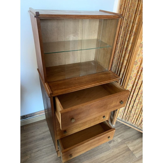 Image 1 of Vintage Schrank mit Vitrine mit 3 Schubladen