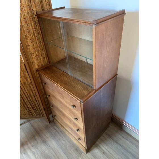 Image 1 of Vintage Schrank mit Vitrine mit 3 Schubladen