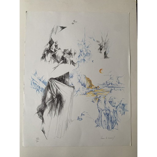 Vintage-Lithographie außergewöhnliche Reise zwischen den Seiten eines Buches von Henri Le Viennois, 1969