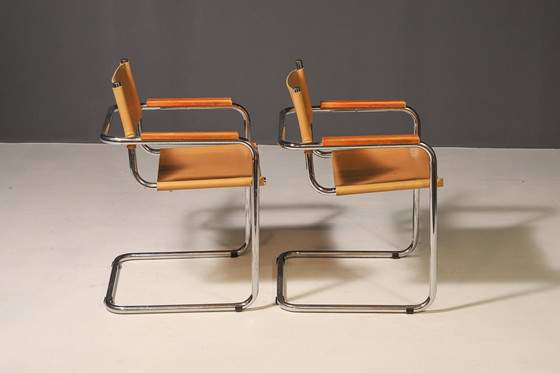 Image 1 of Paar freitragende Stahlrohrsessel von Marcel Breuer, 1970er Jahre