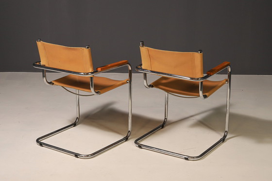 Image 1 of Paar freitragende Stahlrohrsessel von Marcel Breuer, 1970er Jahre