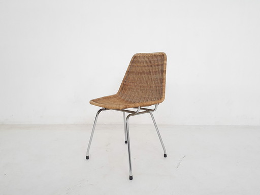 Mid-Century Rattan und Metall Esszimmerstuhl, Niederlande 1960'S