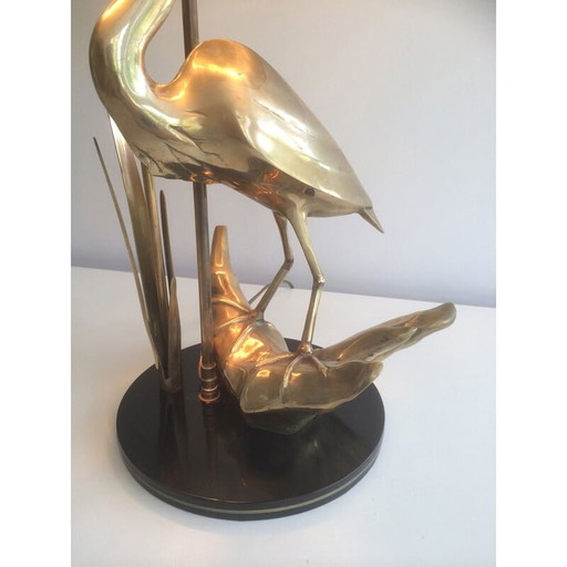 Messinglampe mit Darstellung eines Reihers, 1970