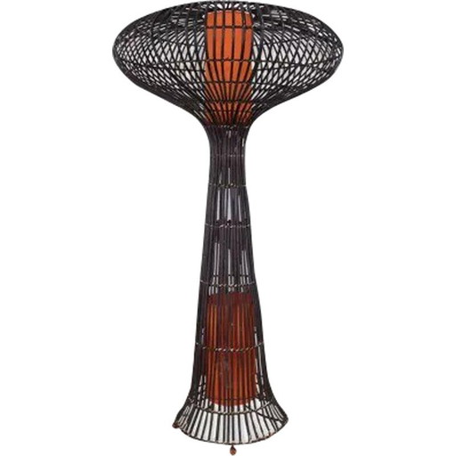 Vintage Pilz Stehlampe aus Rattan, 1960-1970
