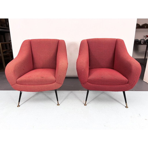 Ein Paar Vintage-Sessel aus Messing und Stoff von Gigi Radice für Minotti, Italien 1950er Jahre