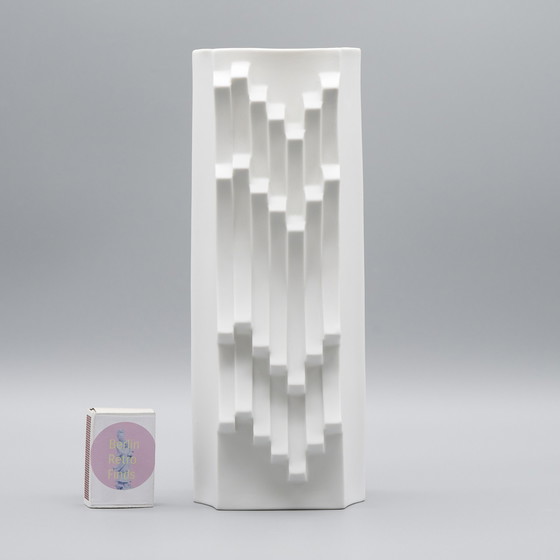 Image 1 of ARCHAIS Heinrich FUCHS Op Art Retro HUTSCHENREUTHER Biskuit Porzellan Vase Duo