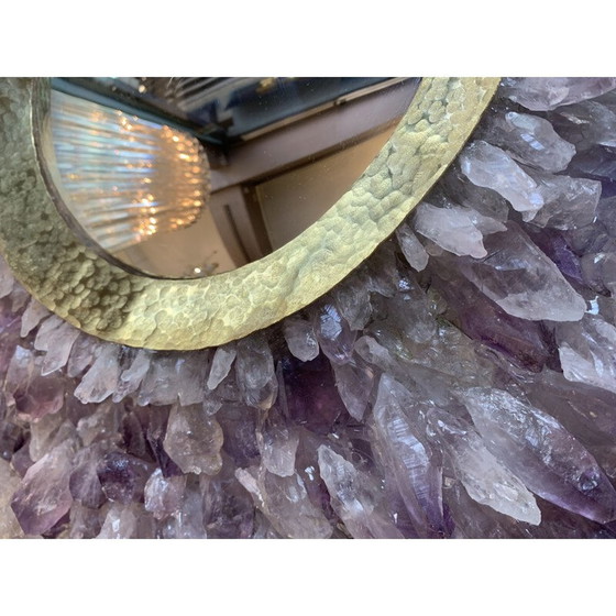 Image 1 of Runder Vintage-Spiegel in Amethyst und Bergkristall