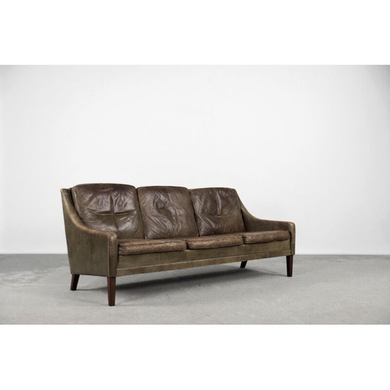 Image 1 of Dänisches 3-Sitzer-Sofa aus braunem Leder, 1950er Jahre