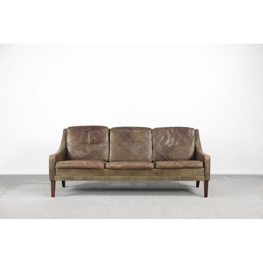 Dänisches 3-Sitzer-Sofa aus braunem Leder, 1950er Jahre