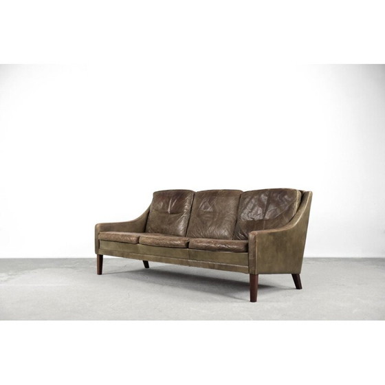 Image 1 of Dänisches 3-Sitzer-Sofa aus braunem Leder, 1950er Jahre