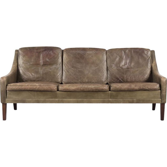 Image 1 of Dänisches 3-Sitzer-Sofa aus braunem Leder, 1950er Jahre