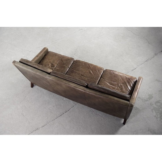 Image 1 of Dänisches 3-Sitzer-Sofa aus braunem Leder, 1950er Jahre