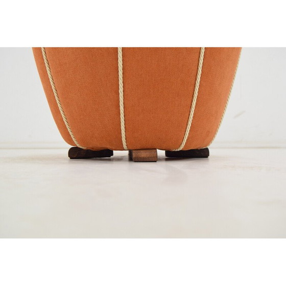 Image 1 of Vintage-Hocker aus Holz und Stoff von Jindřich Halabala, Tschechoslowakei 1950