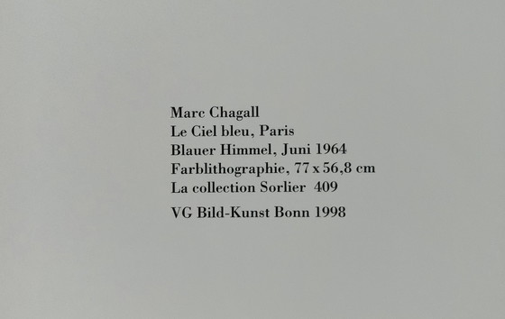 Image 1 of Marc Chagall "Le Ciel Bleu, 1964" Farblithographie. In der Platte signiert. Von hoher Qualität. In ausgezeichnetem Zustand.