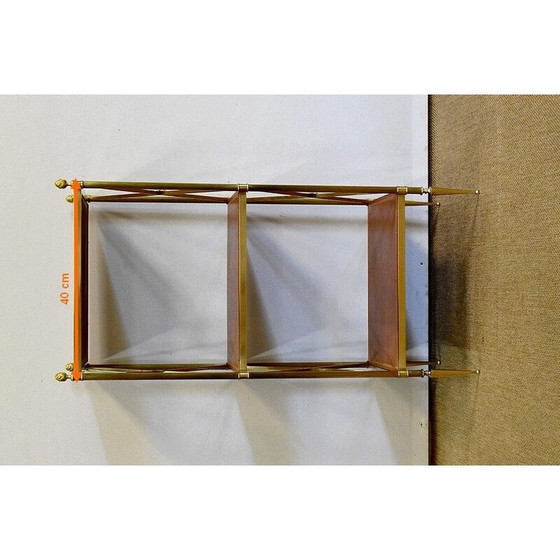 Image 1 of Vintage-Regal mit 3 Tabletts aus Messing und Holz für Maison Jansen, 1970