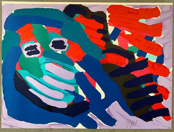 Image 1 of Kakel Appel Gr Farblithographie Another Blue Head Again Handsigniert.