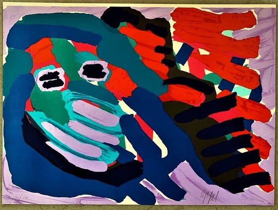 Image 1 of Kakel Appel Gr Farblithographie Another Blue Head Again Handsigniert.