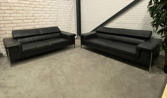 Image 1 of Montel 3 + 2,5 Sitzer Anthrazit Echtleder Sofa Set