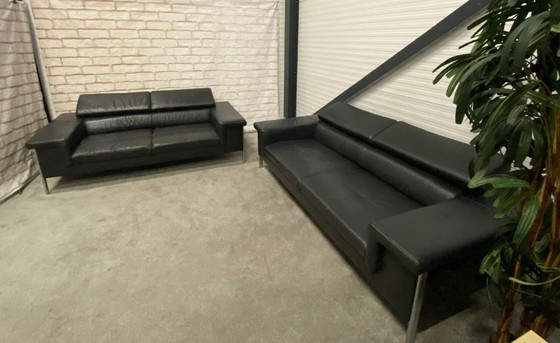 Image 1 of Montel 3 + 2,5 Sitzer Anthrazit Echtleder Sofa Set