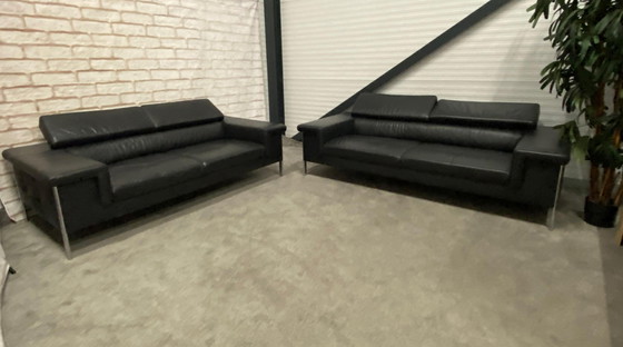 Image 1 of Montel 3 + 2,5 Sitzer Anthrazit Echtleder Sofa Set