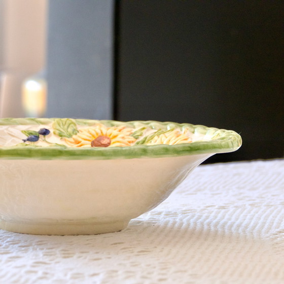 Image 1 of Große Salatschüssel / Obstschale Vintage Aus Barbotine Sonnenblume
