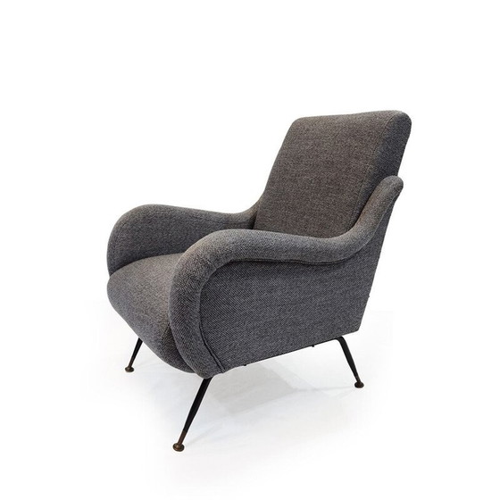 Image 1 of Vintage-Sessel mit Messingfüßen und grauer Stoffpolsterung, 1950er Jahre