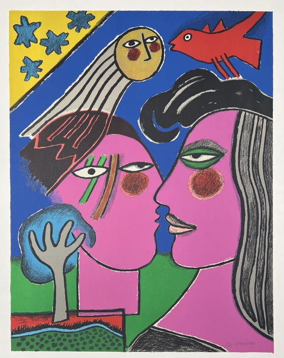 Image 1 of Guillaume Corneille (Cobra) Signierte Lithografie Sous Le Ciel Étoilé, 2000