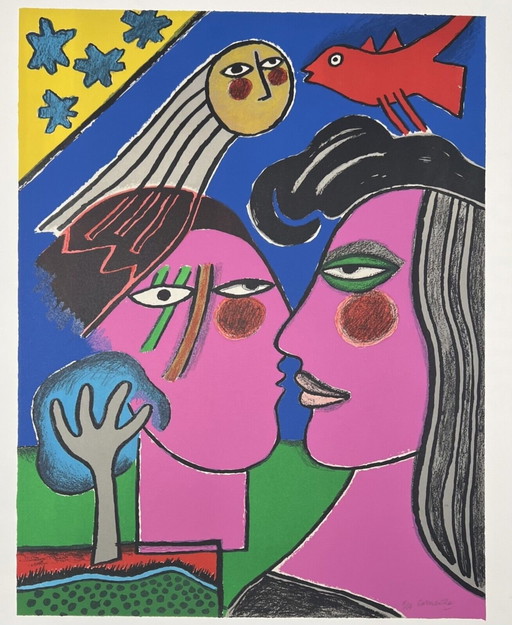 Guillaume Corneille (Cobra) Signierte Lithografie Sous Le Ciel Étoilé, 2000