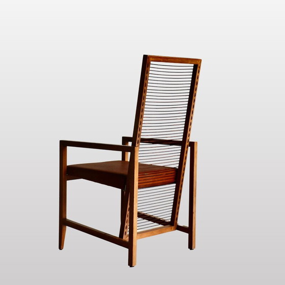 Image 1 of Satz von 8 Holzsesseln und Ledersitzen im Vintage-Stil, Italien 1960
