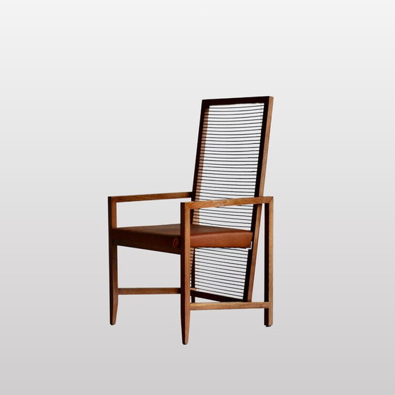 Image 1 of Satz von 8 Holzsesseln und Ledersitzen im Vintage-Stil, Italien 1960