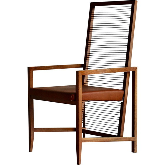 Image 1 of Satz von 8 Holzsesseln und Ledersitzen im Vintage-Stil, Italien 1960