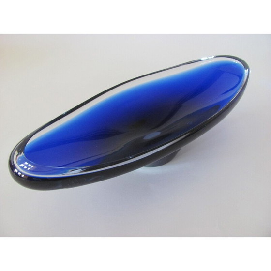 Image 1 of Ovale blaue Glasschale, Tschechoslowakei 1960