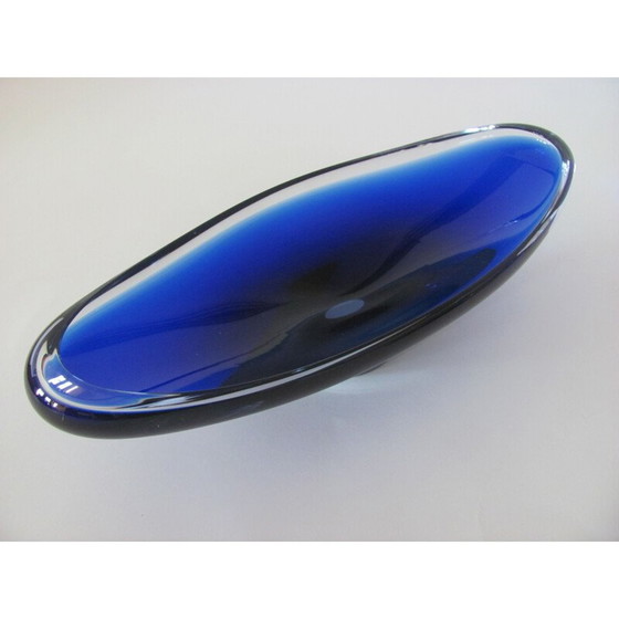 Image 1 of Ovale blaue Glasschale, Tschechoslowakei 1960