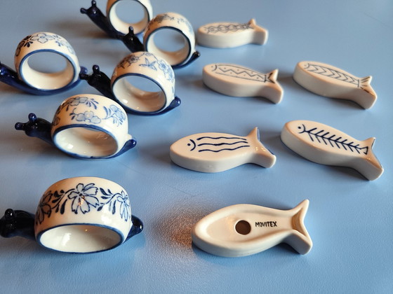 Image 1 of 6x Porselain-Serviettenhalter und 6x Messerablagen