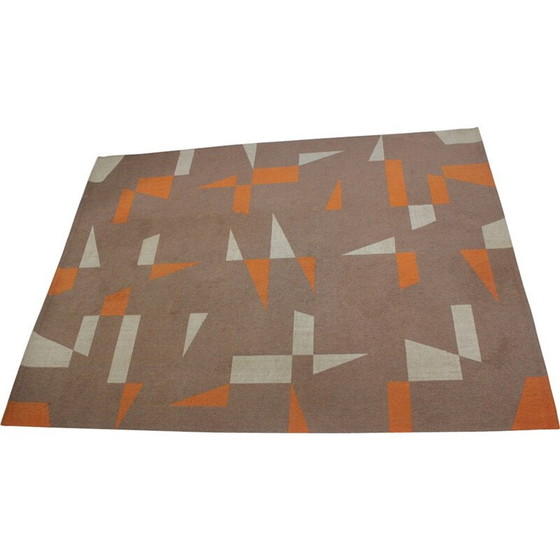 Image 1 of Brauner und orangefarbener geometrischer Teppich, Tschechoslowakei 1970