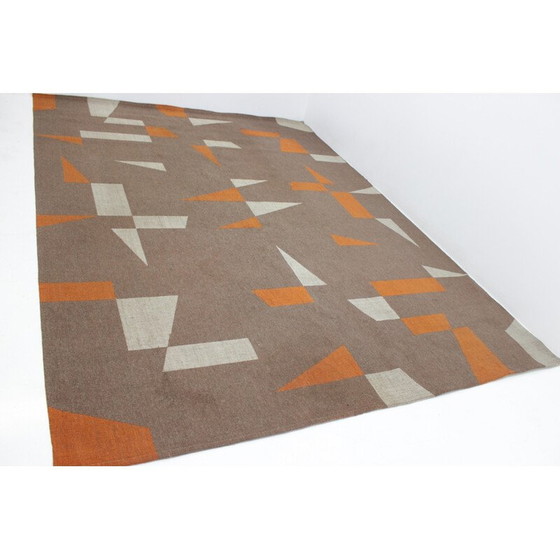 Image 1 of Brauner und orangefarbener geometrischer Teppich, Tschechoslowakei 1970