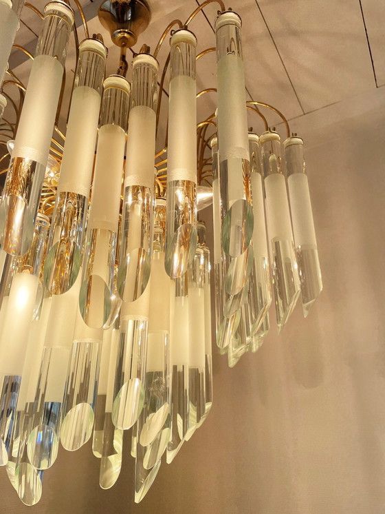 Image 1 of Italienischer Kronleuchter aus Glas und Messing, 1970er Jahre
