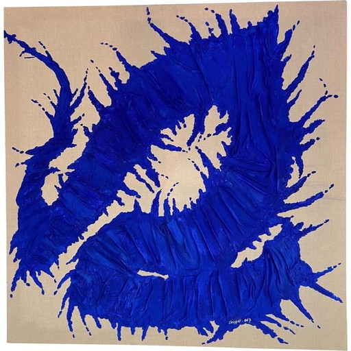 Acryl auf Vintage-Leinwand "Blauer Drache" von Coussot Bex