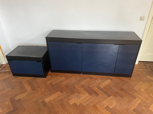 Pastoe Sideboard Umbau schwarz mit blauen Hochglanztürenenn