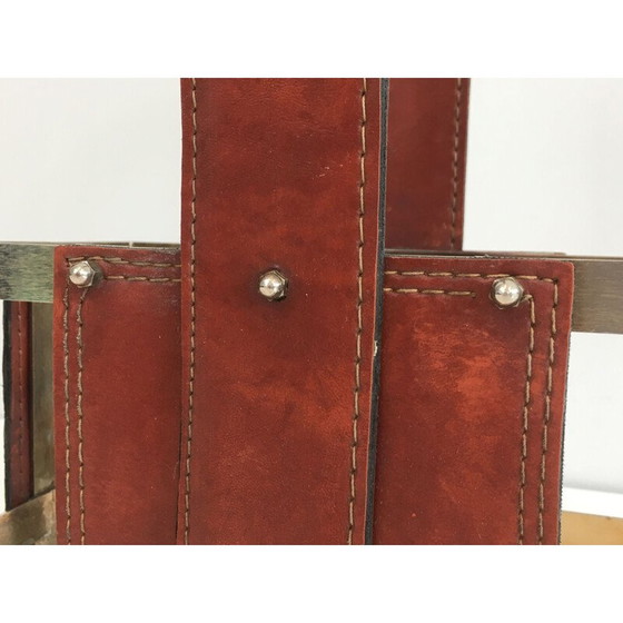 Image 1 of Vintage-Flaschenhalter aus gebürstetem Stahl und Leder