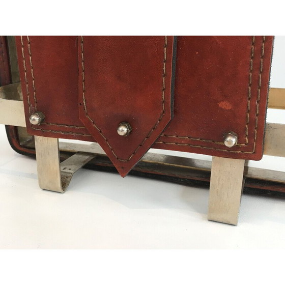 Image 1 of Vintage-Flaschenhalter aus gebürstetem Stahl und Leder
