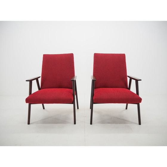 Image 1 of Paar rote Vintage-Sessel, Tschechoslowakei 1960