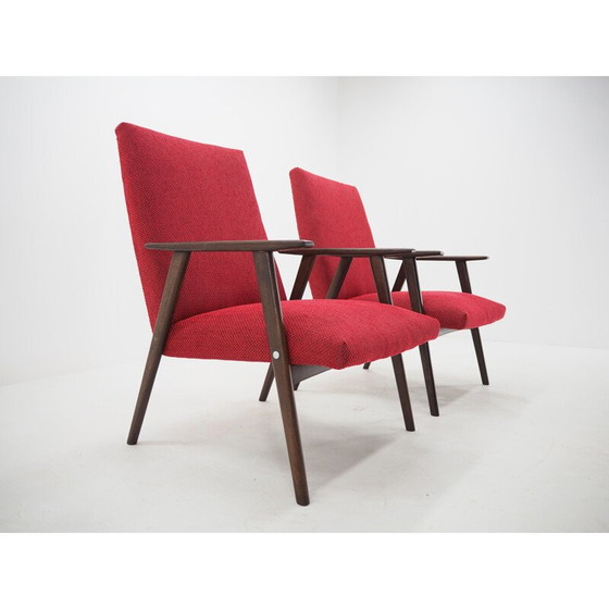 Image 1 of Paar rote Vintage-Sessel, Tschechoslowakei 1960