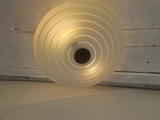 Vintage Teak und Glas Schale Lampe