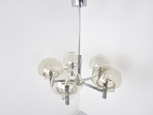 Italienischer Vintage Kronleuchter aus Glas und Chrom, 1970er Jahre