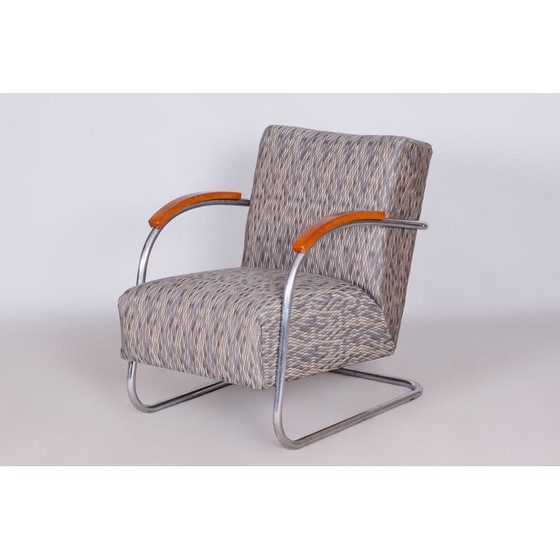 Image 1 of Alter Bauhaus-Sessel aus Chromstahl und Buche für Mücke-Melder, Tschechoslowakei 1930