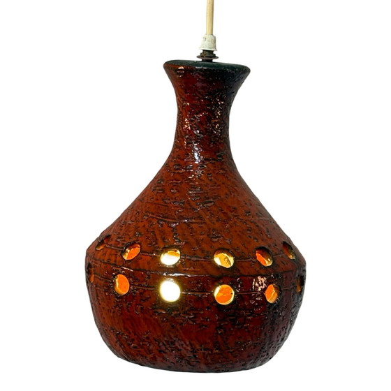 Image 1 of Fat Lava - Keramische Hängeampel - Midcentury - Deutschland - Boho - Rot, Trompetenförmig